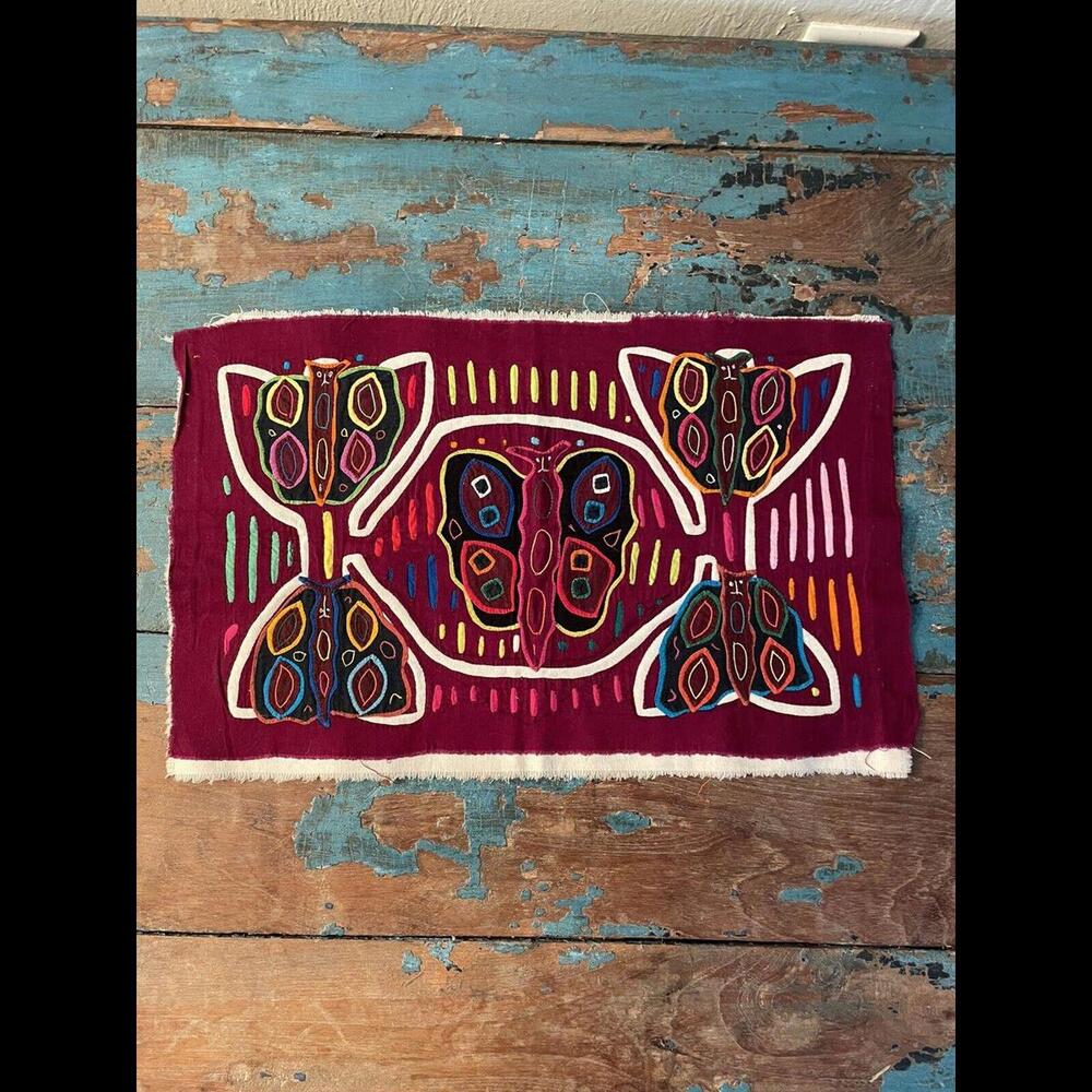Kuna Folk Art Mola San Blas Islands Panama Hand Sewn Butterfly Textile GLOWS